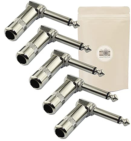 Adaptout 5 x Klinkenstecker 6,35 mm abgewinkelt, männlich, zum Löten, Mono, Klinkenstecker 6,35 mm, Lötanschluss, 90 Grad Winkel