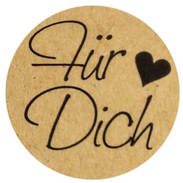 Ideen mit Herz Kraftpapier-Sticker | Für Dich | Ø 2,5cm | Etiketten-Aufkleber auf Rolle | 500 Stück | ideal für Hochzeit, Geburtstag, Dankeskarten, Einladungen, Grußkarten