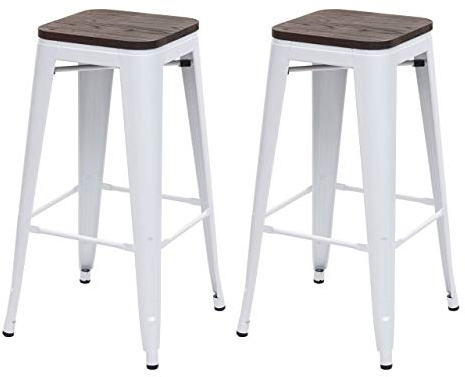 Mendler 2X Barhocker HWC-A73 inkl. Holz-Sitzfläche, Barstuhl Tresenhocker, Metall Industriedesign stapelbar - weiß | Barstuhl, Tresenhocker, Industriedesign, stapelbar