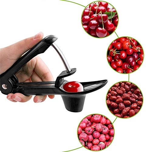 MEETOZ Cherry Pitter and Olive Core Removal Tool - Kitchen Fruit Seed Stoner Gadget with Space-Saving Lock Design (Black)