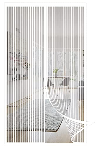 GOUER Magnetic Screen Door Curtain, 90x210cm Mosquito Bug Protection Insect Mosquito Door Screen Full Frame Magic Tape, for Front Door and Living Room and Kids Pets, White