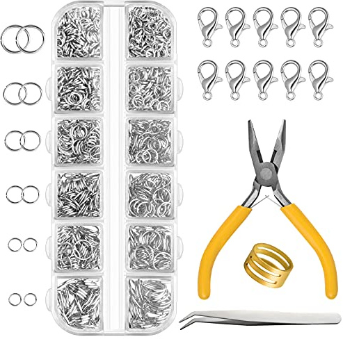 FEPITO 1540 st bindringar för smyckestillverkning tillbehör silversmycken reparation med hummerlås och smycken tång för gör-det-själv örhänge halsband armband