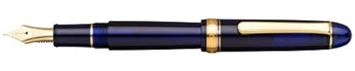 PLATINUM Japanischer Füllfederhalter #3776 Century Gold Trim Chartres Blue M/Blau/ 0,34-0,44 mm/Handgefertigt/Feder aus 14-Karätigem Gold/mit Geschenkbox/Füllhalter, PNB15000-51M