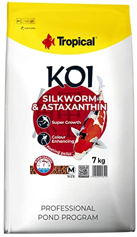 KOI Silkworm&ASTAXANTHIN Pellet Size M 7kg - alimento para la alimentación Diaria de Medio la Carpa koi Durante Estaciones cálidas del año, a temperaturas del Agua: de 15 a 30oC