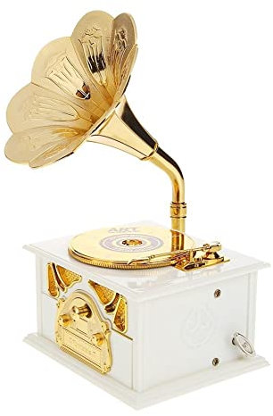 TOMYEUS Spieluhren Antike Klassische Retro Horn Grammophon Music Box Antike Klassische Retro Grammophon Music Box Dekoration Geschenk Spieluhren für Mädchen (Color : White)