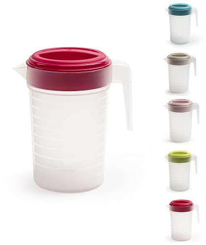 PLASTIFIC Pichet de qualité alimentaire – Parfait pour les sauces – Passe au micro-ondes – Pour liquides de cuisine faits maison – Pichet passant au micro-ondes (avec couvercle fuchsia, 2 l)