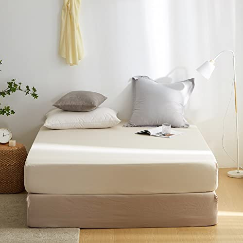 Sedefen Jersey Premium Spannbettlaken 90x200cm Boxspringbett Topper Mikrofaser Superweiches Bettlaken Spannbetttuch Leintuch Beige für Matratze bis 30 cm hohe