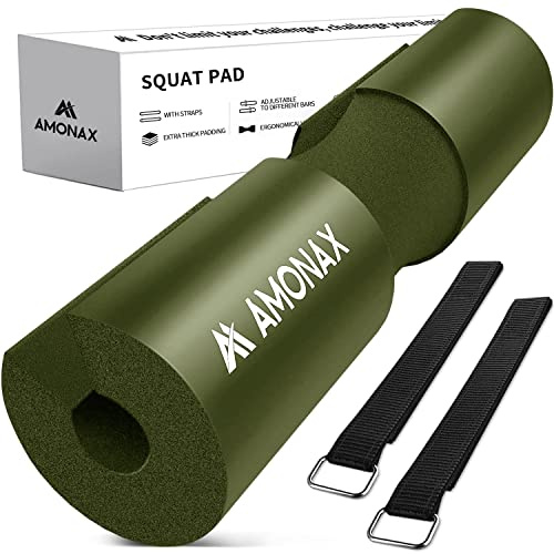 AMONAX Skivstångskudde, tjock skumdyna för nacke och axel, gymutrustning, fitness, träningstillbehör för kvinnor, höfttryck, skivstångskudde, skydd för tyngdlyftning (grön)