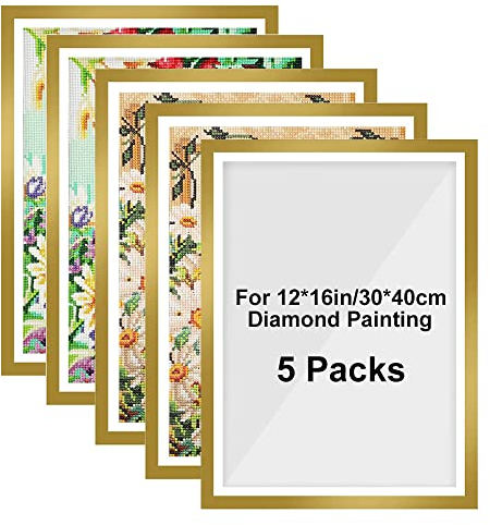 Diamant-Malrahmen, magnetischer Kunstrahmen für 30 x 40 cm, Diamant-Malerei, Leinwand, selbstklebender Bilderrahmen für Wand, Fenster, Tür, Heimdekoration (Gold), 5 Stück