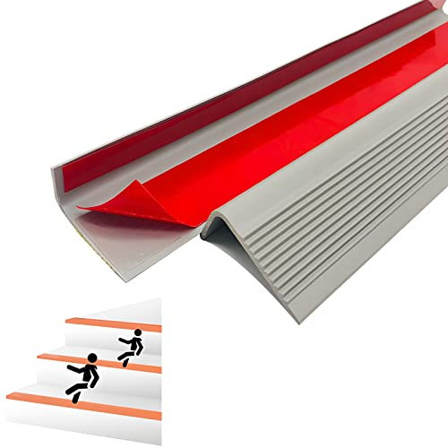 NUACOS PVC Stufenkantenprofil L Form selbstklebendes Treppen Profil, Treppenkantenprofil Treppenkante grob gerieft, Stabil und Rutschhemmend,Grau,3000cm