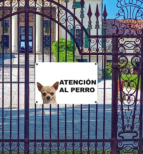 Phonecasing - Señal de atención al perro de aluminio de 3 mm compuesto en español (30 cm x 20 cm, Chihuahua Figo)