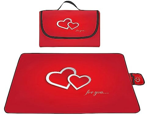 Yoonqun Picknickdecke 200x300cm,XXL Picknickdecke mit Wasserdichter Unterseite,Outdoor Stranddecke Sandfrei,mit Tragegriff Faltbare Picnic Blanket für Camping,Strand,Park,Familie,Konzerte Rote Liebe