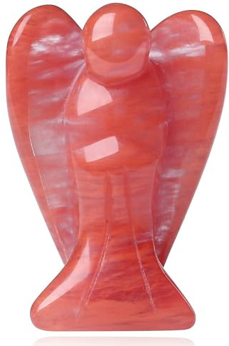 QINJIEJIE Wassermelonen Turmalin Engel Figur Kristalle Natürliche Edelsteine Wächter Kristalle Angel Schutzengel Statue Reiki Engel Handschmeichler Angel Deko Geschenke