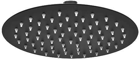 Soffione tondo per doccia nero opaco diametro 25 cm, in acciaio inox ULTRA SLIM 7 mm con ugelli anticalcare
