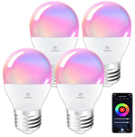 ANTELA Alexa LED Lampen G45 E27 4.9W 470LM Smart WLAN RGBCW, 4 Stück | APP Steuerung, Sprachsteuerung, Kompatibel mit Alexa und Google Home