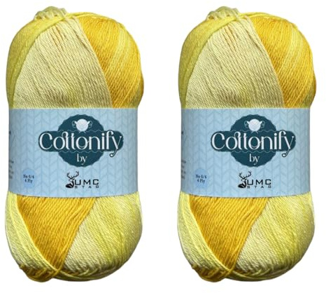 Cottonify Ne 6/4 Pack of 2 100% Combed Cotton Mercerized Crochet and Knitting Yarn| Medium Weight | Gassed & Mercerized Soft Yarn – 186 Yd 100 Grams per Ball | (2, Yellow Brown Variegated)