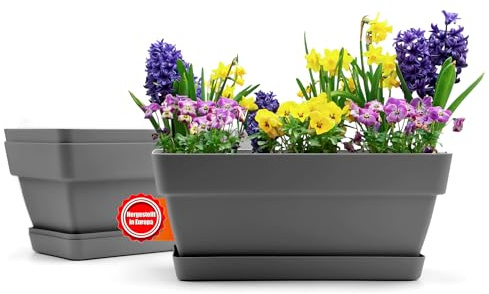 BigDean 3 Stück Balkonkasten Blumenkasten Balkon 40 cm lang aus bruchfestem Kunststoff in Anthrazit – Balkon Pflanzkasten für innen & außen geeignet – Made in Europe