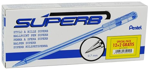 Pentel BK77 Superb penna a sfera punta fine 0,7 mm blu, value-pack 12+2 pz omaggio