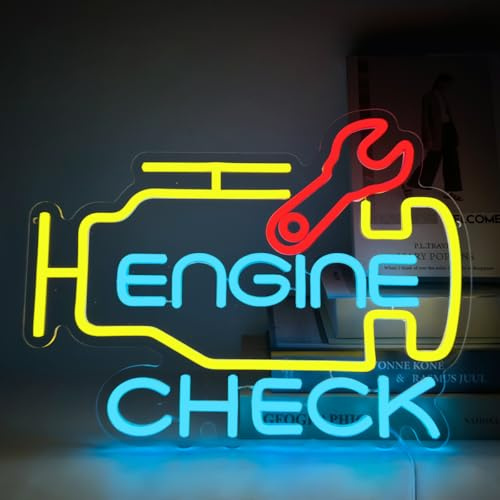 YUEYYNS Check Engine Neon Schild Buntes Led Neon Schild Garage Neon Schild LED Neon Signs für Wand Dekor Auto Raum Garage Reparatur Shop Mann Höhle Shop Sign