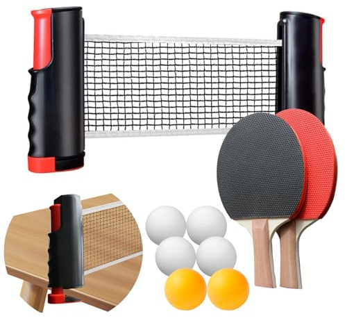 PROMFMOVE Portable Ping Pong Traveler Set, Ping Pong Game for Any Table with Retractable Net, 2 Paddles and 6 Balls, Table Tennis Set for Indoor Outdoor Sport Fun, Easy Setup(Black)
