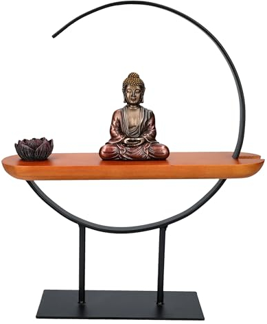 Figuren Shop GmbH Spiritual Buddha Figure with Stand & Lotus Flower 28 cm - Ideal for Yoga Studios, Wooden Metal Stand