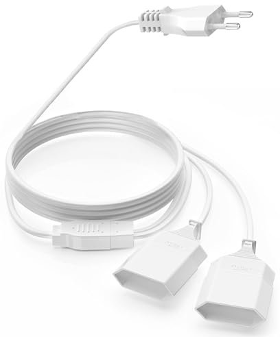 Cavo di prolunga piatto, cavo di alimentazione 8 m, spina di alimentazione 2 in 1 di tipo C, piatto, spina europea su doppia presa di tipo C, 0,75 mm², cavo di alimentazione 2,5 A/250 V per lampade