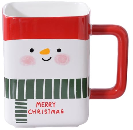 FülleMore Neuheit Weihnachtstasse 400ml große Kaffeetasse Porzellan Kaffeebecher mit Henkel Weihnachtsbecher Weihnachten Geschenktasse für Frauen Mädchen Kollegin Freunde (Schneemann)