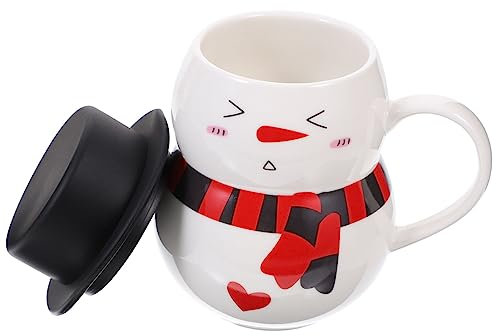 PHENOFICE Keramik Weihnachtstasse Mit Deckel Für Kaffee Und Tee Lustige Schneemanntasse Als Dekoration Für Weihnachten
