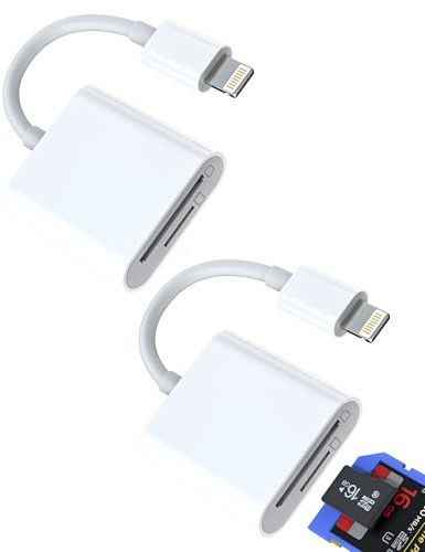 Lightning Micro SD Card Reader(2pack)Digital Camera SD TF Memory Storage 2 in 1 Dual Slot for iPhone 14 pro max Adapter for iPad Transfer Compact for Apple MFi Certified External Flash Stick Converter