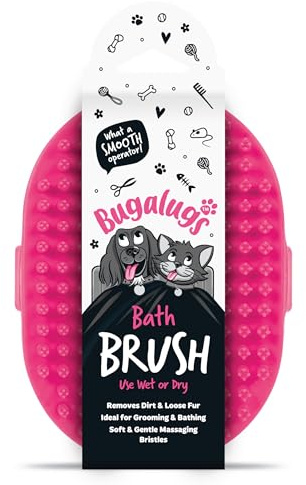 Bugalugs Dog Shampoo Bath Brush & Cat Brush, use wet or dry as grooming brush for grooming & bath bathing use alongside our shampoo for smelly dogs & cat shampoo