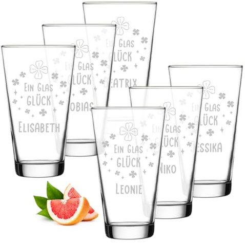 polar-effekt Leonardo Longdrinkgläser 300 ml 6er Set mit Gravur - personalisierte Gläser mit Namen - Ideal als Geschenk-Idee - für Cocktails, Longdrinks und Wasser