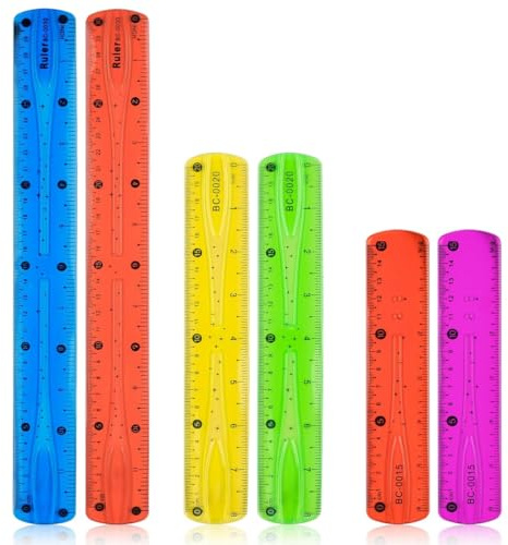 QOCUILC 6 Stück Lineal Set, Lineal 30cm Lineal 20cm Lineal 15cm, buntes Lineal bruchsicher biegbar für Schule Büro Haus Kinder