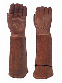 Gartenhandschuhe, dornensicher, Rosenschnitt, Gartenhandschuh mit Unterarmschutz, lange Sicherheits-Arbeitshandschuhe zum Jäten, Graben, Pflanzen (Braun/M)