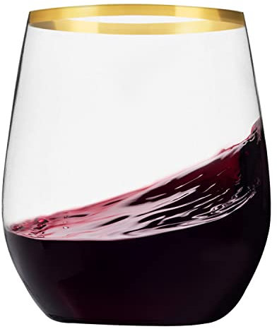 Munfix 48 Pack Plastic Stemless Wine Glasses with Gold Rim, Disposable 12 Oz Clear Plastic Wine Cups Shatterproof Recyclable and BPA-Free