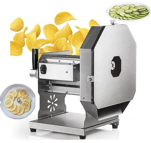CCHLJH Cortadora de Patatas eléctrica y Manual, 0-10 mm de Espesor Ajustable, Máquina cortadora Comercial de Batatas y cebollas de Acero Inoxidable, Cortador de Frutas y Verduras, Cortadora de limón