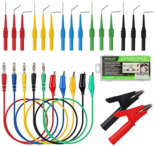SWANLAKE 22PCS Back Probe Kit, Back Probe Pin Kit - Professional Automotive Diagnostic Tool Set with Alligator Clips and Banana Plugs - Ideal for Car Repair and Maintenance