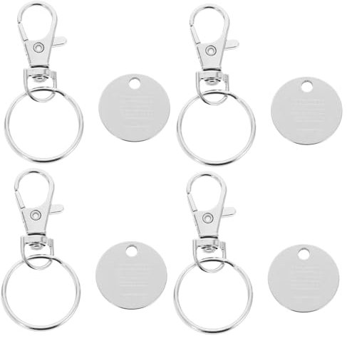 4pcs Stainless Steel Trolley Token Keyring Shopping Cart Keychain for Grocery Shopping Trolley Keyring Lightweight and Sturdy