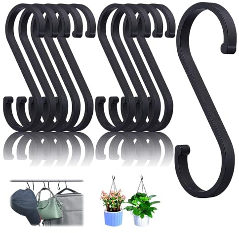 UFOVAOK 10 Stück S Haken Schwarz, S förmige Aluminiumhaken, Mehrzweckhaken, Leichte Haken, Garderobenhaken für Kleiderstange, Haken zum Einhängen für Schlafzimmer, Badezimmer, Küche und Büro