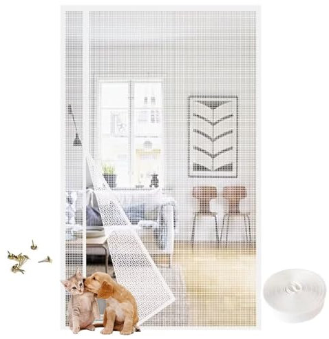 Magnet-Fliegengittertür Weiß 150x230cm(W*H),Strapazierfähiger Insektenschutzvorhang mit Magneten, durchgehendem Magic Tape – hält frische Luft drinnen und Insekten draußen –