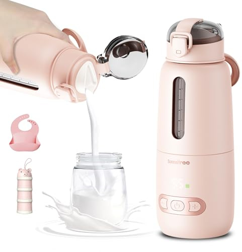 Portable Bottle Warmer for Travel, Portable Milk Warmer with 15000mAh Battery, Fast Heating for Breast Milk and Formula, Baby Milk Warmer Set, Fast Charging & Cordless Milk Warmer for on The go(Pink)