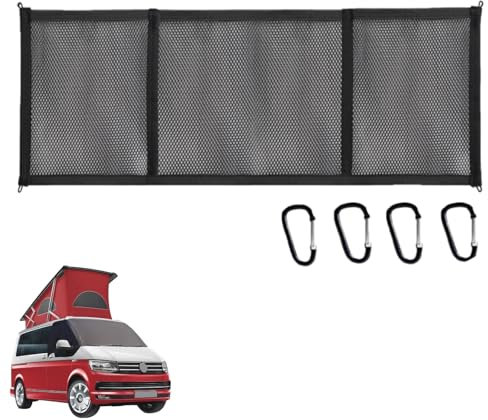 Rete Portaoggetti Auto per VW T5 T6 Tetto Apribile, 90 x 35cm Elastico Rete Portaoggetti Tasca Organizer Multifunzionale Rete per Bagagliaio RV Rete di Carico per Soffitto Camper con 4 Ganci