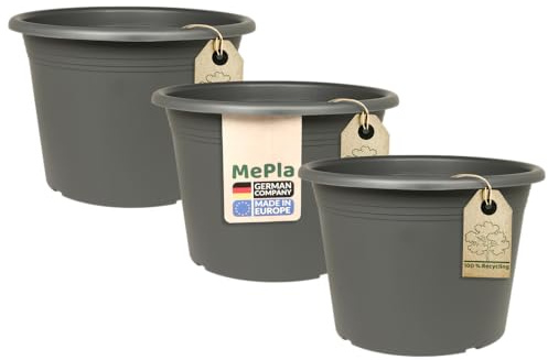MePla - 3 Stück Blumentopf Cilindro - runder Pflanzkübel - wetterfestes Pflanzgefäß - UV-beständiger Blumenkübel - Pflanzentopf - Kübel - Ø 30 - Anthrazit
