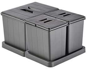 Aspira Home Müllomatic MODUL 1 MINI + MODUL 2 MINI | Einbau Mülleimer für Unterschrank, modulares Mülltrennsystem Küche mit 1 x 12 L + 2 x 6 L Kunststoffbehältern, montierbare Basis, Höhe 238 mm