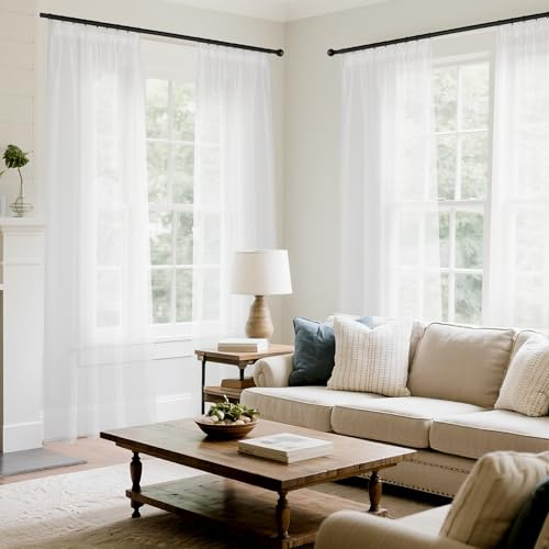 PONY DANCE Gardinen mit Kräuselband Vorhang Weiß Transparent Wohnzimmer | 4er Set,H245 x B140 cm,Schienensystem Vorhang Durchsichtig Schlafzimmer,Sheer Curtains Living Room,Sanfte Lichtfilterung