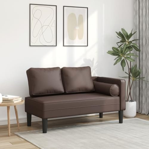 Homgoday Chaiselongue mit Kissen Braun Kunstleder Lounge Sofa, Lounge, Loungesofa, Wohnzimmersofa Relaxliege Couch für Wohnzimmer Schlafzimmer Büro