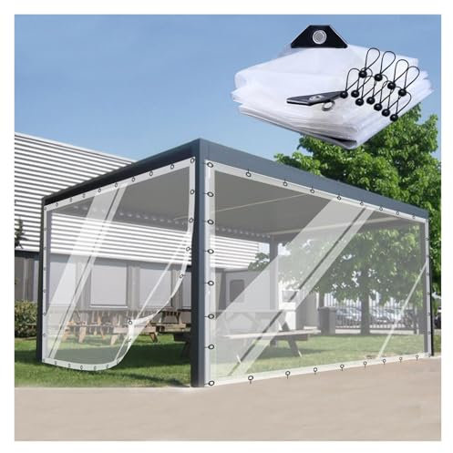 Strapazierfähige wasserdichte transparente Abdeckplane mit rostbeständigen Ösen für Pergolen, Terrassen und Pavillons nach Maß (4 x 2 m)