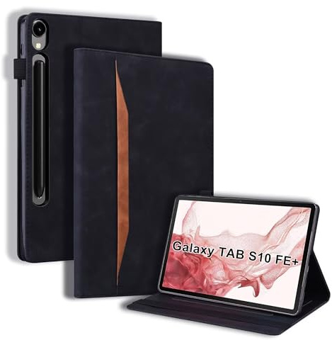 zZjoOoj Hülle für Samsung Galaxy Tab S10 FE+/S10 FE Plus 13.1 Zoll Tablette Case,mit Stylus Halter,Automatischer Schlaf/Aufwachen,Smart Folio Hülle mit Kartenhalter,Einstellbarer Ständer,Schwarz