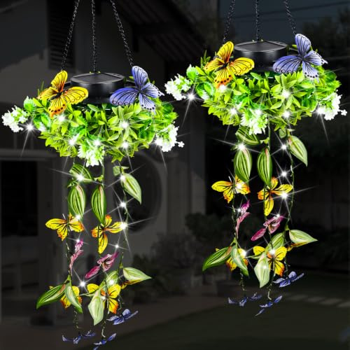 Yorezcop Farolillos Solares Exterior, 2 Unidades,Hoja de Mariposa Artificial, Luz Solar Para Jardín, IP65 Luz Solar Exterior, Resistente al Agua, Lampara Solar