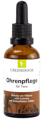 GREENDOOR Öronvård för hundar 50 ml, naturlig formel med urea och mjölksyra, glasflaska med glaspipett, akut användning och permanent vård av öronen