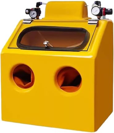 WUCIOA Sand Blasting Cabinet, Bench Top Blasting with Foot Pedal Control and 2 Barometers, 8W Lighting, Air Pressure Adjustable, Wet and Dry Sandblaster for Metal Rust Removal, Detail Finishing